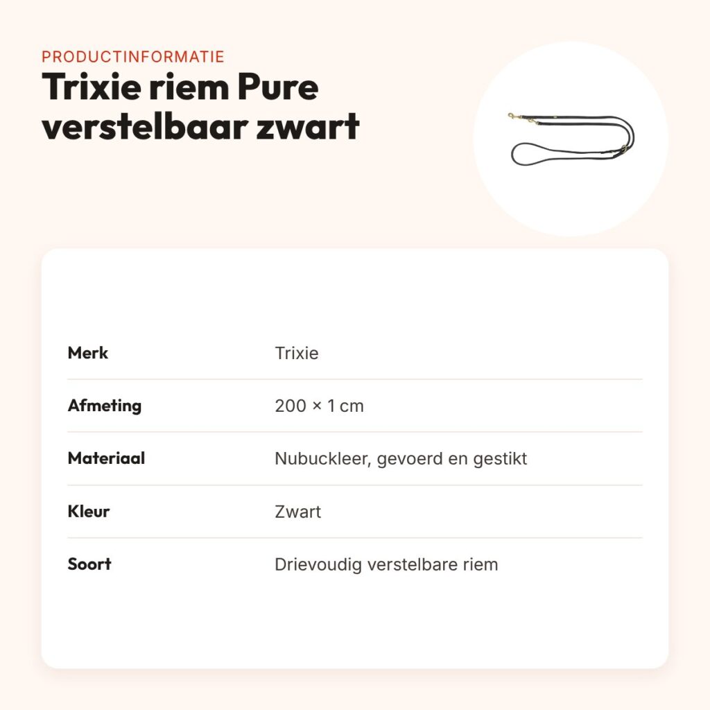 Trixie hondenriem Pure verstelbaar leer zwart 200 x 1 cm – productinformatie