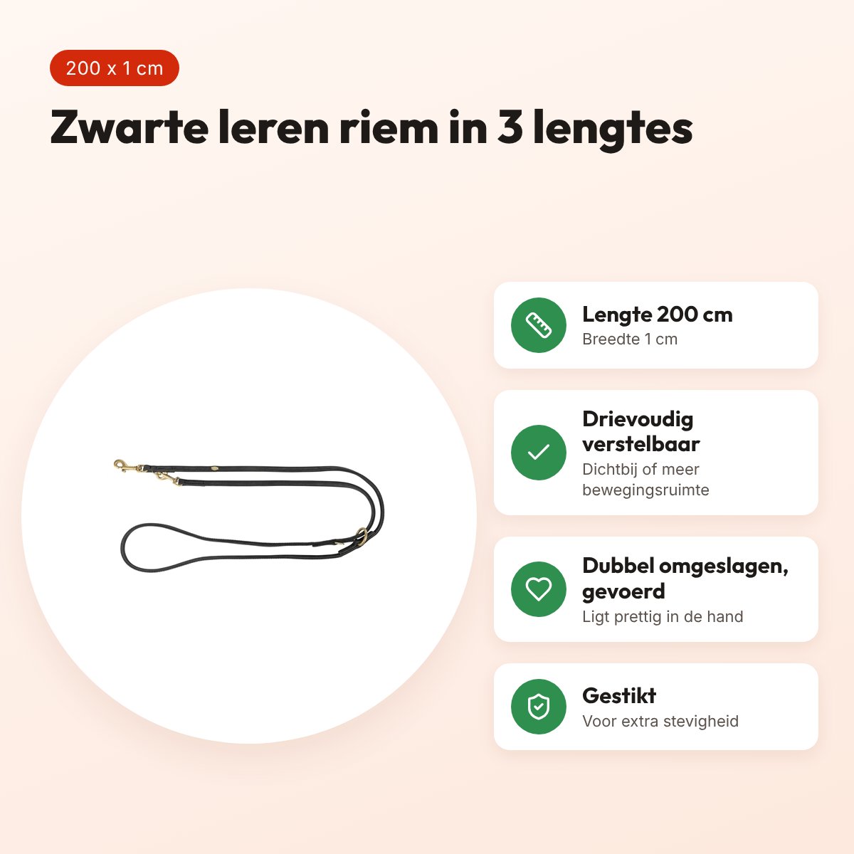 Trixie hondenriem Pure verstelbaar leer zwart 200 x 1 cm – voordelen