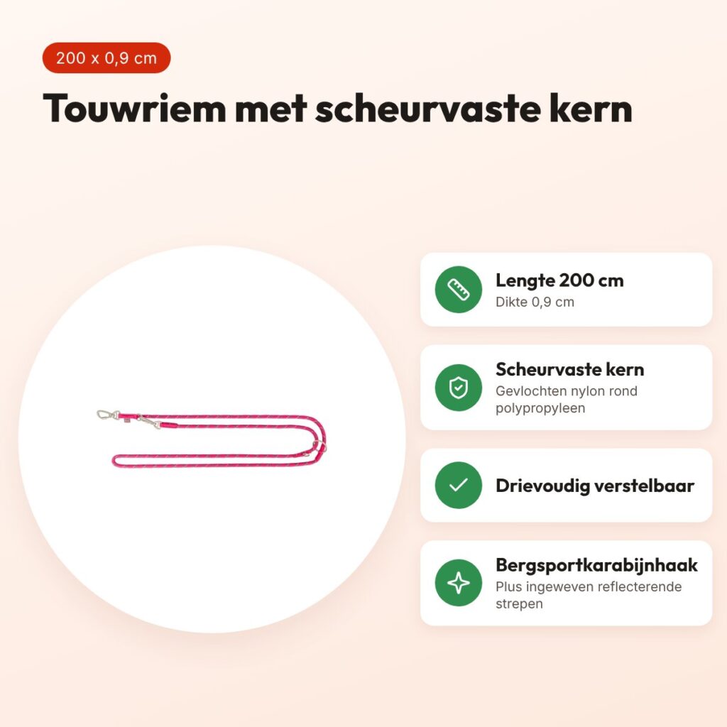 Trixie hondenriem Summit Reflect verstelbaar touw fuchsia 200 x 0,9 cm – voordelen
