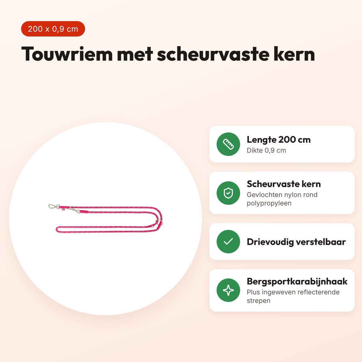 Trixie hondenriem Summit Reflect verstelbaar touw fuchsia 200 x 0,9 cm – voordelen