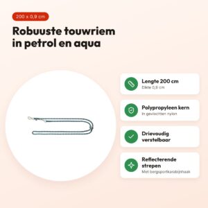 Trixie hondenriem Summit Reflect verstelbaar touw petrol/aqua 200 x 0,9 cm – voordelen