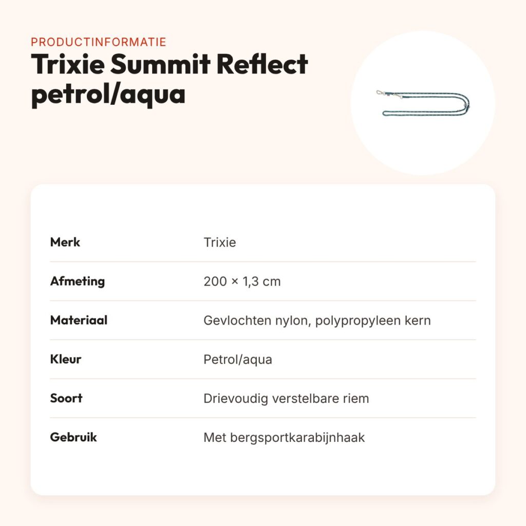 Trixie hondenriem Summit Reflect verstelbaar touw petrol/aqua 200 x 1,3 cm – productinformatie