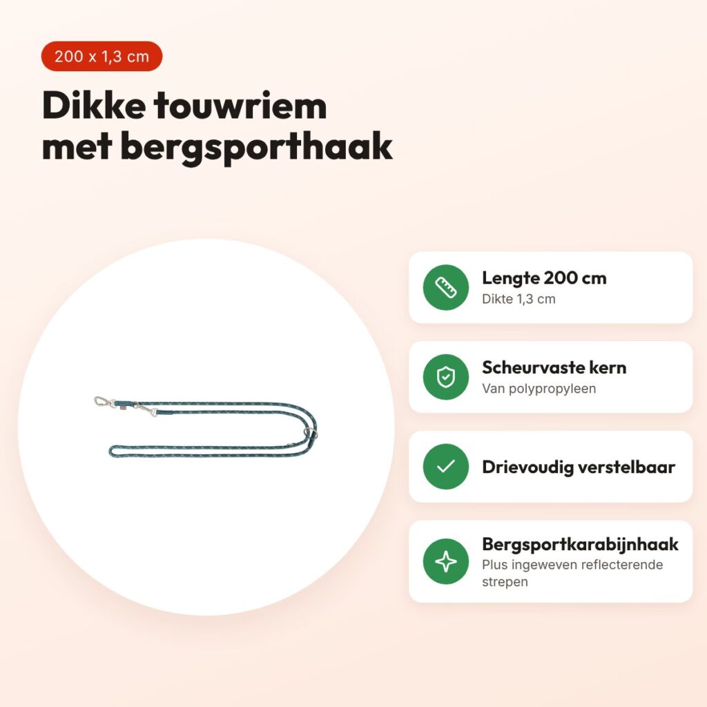 Trixie hondenriem Summit Reflect verstelbaar touw petrol/aqua 200 x 1,3 cm – voordelen