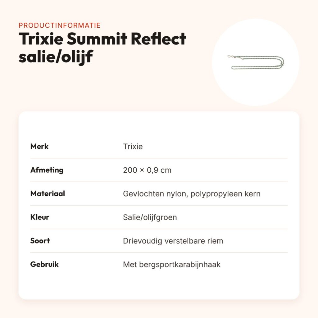 Trixie hondenriem Summit Reflect verstelbaar touw salie/olijf 200 x 0,9 cm – productinformatie