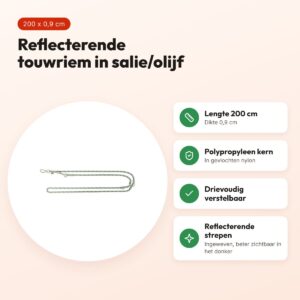 Trixie hondenriem Summit Reflect verstelbaar touw salie/olijf 200 x 0,9 cm – voordelen