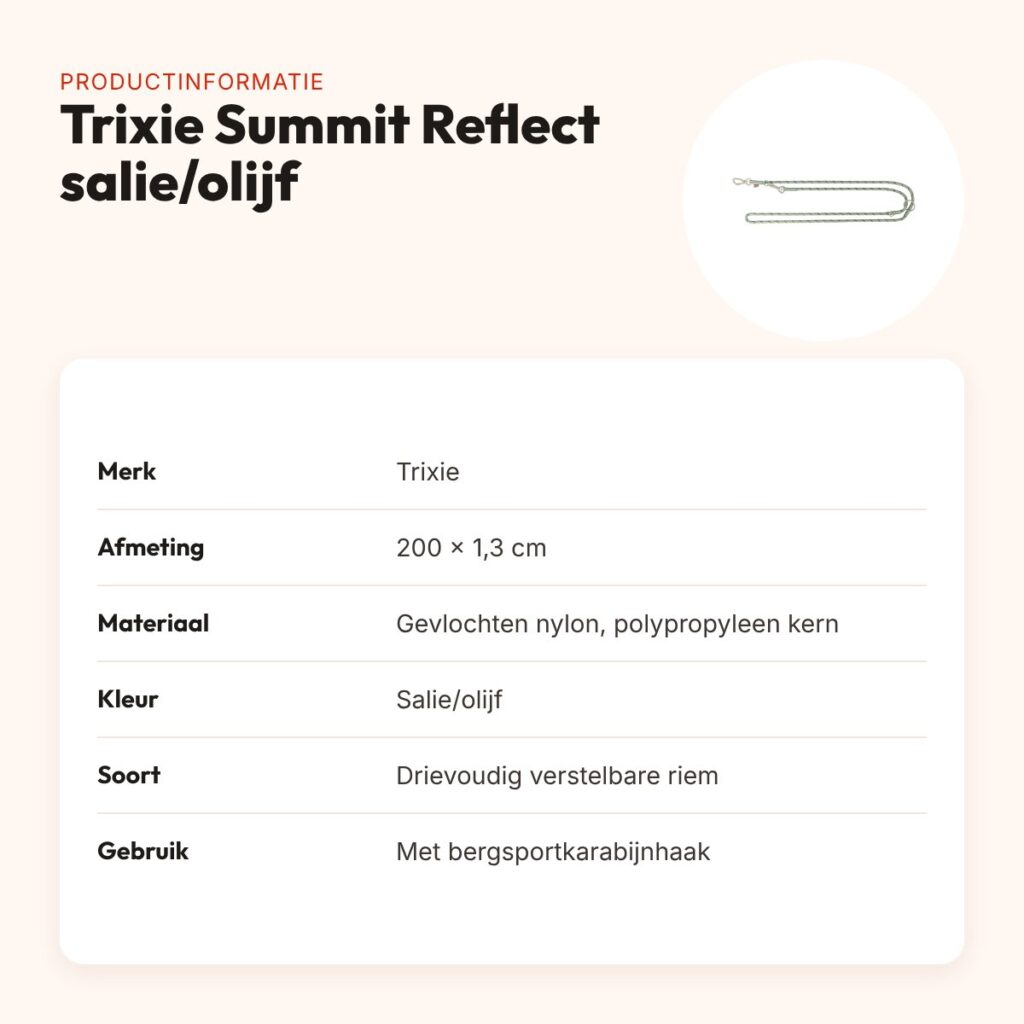 Trixie hondenriem Summit Reflect verstelbaar touw salie/olijf 200 x 1,3 cm – productinformatie