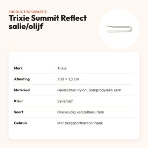 Trixie hondenriem Summit Reflect verstelbaar touw salie/olijf 200 x 1,3 cm – productinformatie