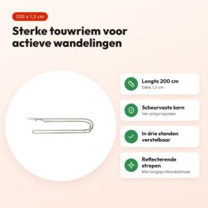 Trixie hondenriem Summit Reflect verstelbaar touw salie/olijf 200 x 1,3 cm – voordelen