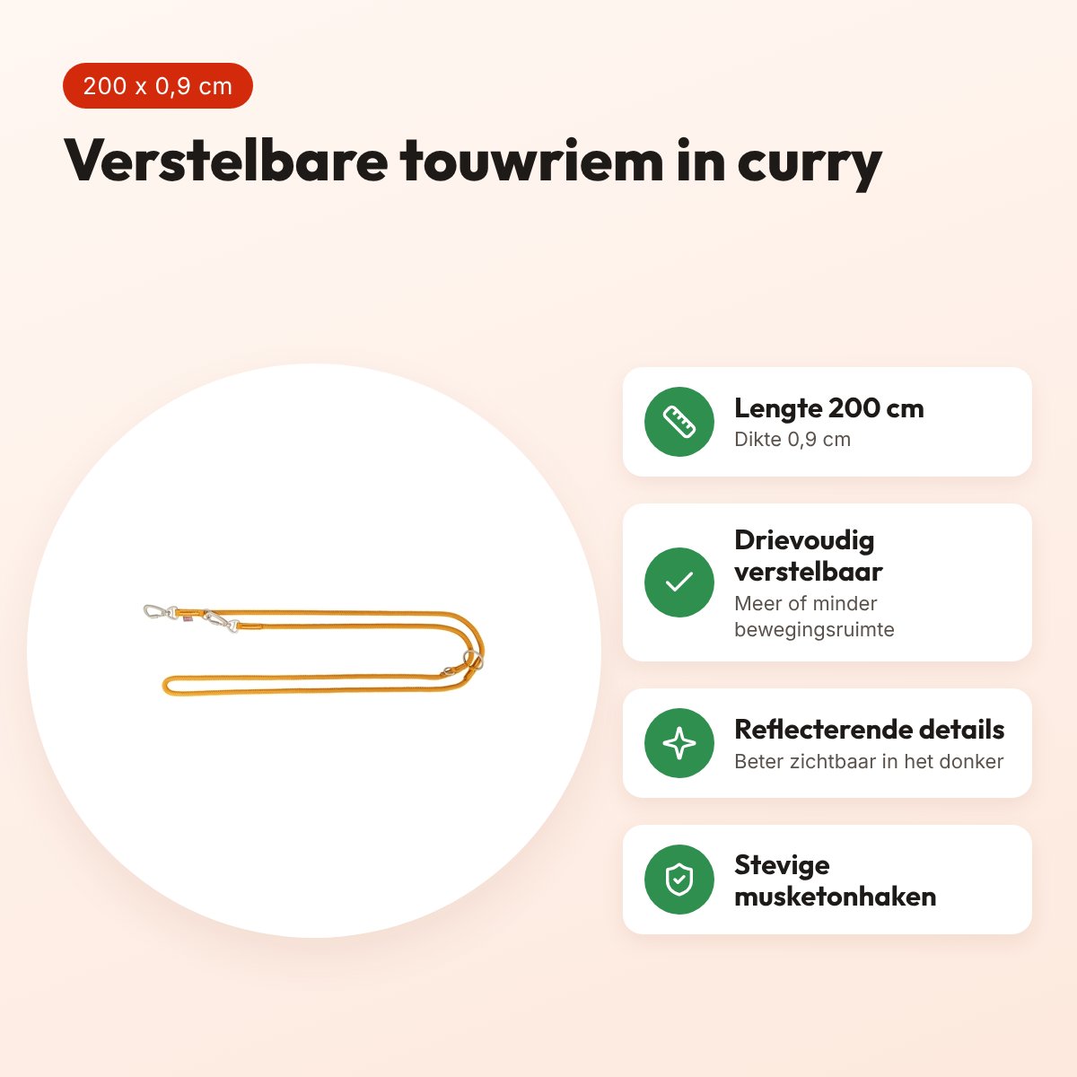 Trixie hondenriem Summit verstelbaar rond touw curry 200 x 0,9 cm – voordelen