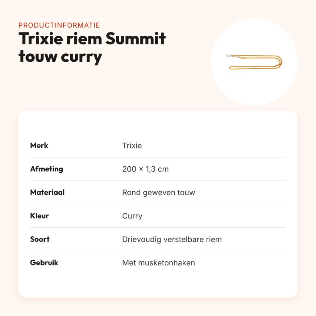 Trixie hondenriem Summit verstelbaar rond touw curry 200 x 1,3 cm – productinformatie