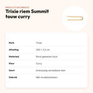 Trixie hondenriem Summit verstelbaar rond touw curry 200 x 1,3 cm – productinformatie