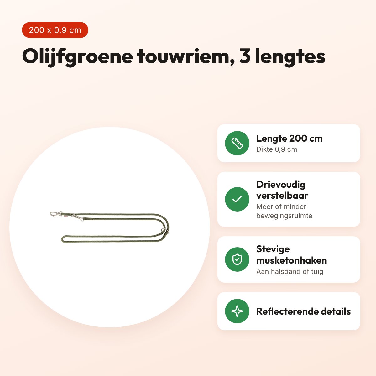 Trixie hondenriem Summit verstelbaar rond touw olijfgroen 200 x 0,9 cm – voordelen