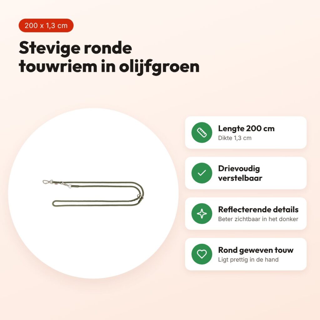 Trixie hondenriem Summit verstelbaar rond touw olijfgroen 200 x 1,3 cm – voordelen