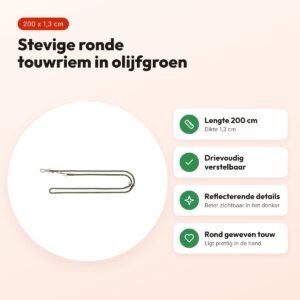Trixie hondenriem Summit verstelbaar rond touw olijfgroen 200 x 1,3 cm – voordelen