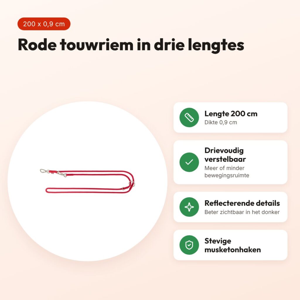 Trixie hondenriem Summit verstelbaar rond touw rood 200 x 0,9 cm – voordelen