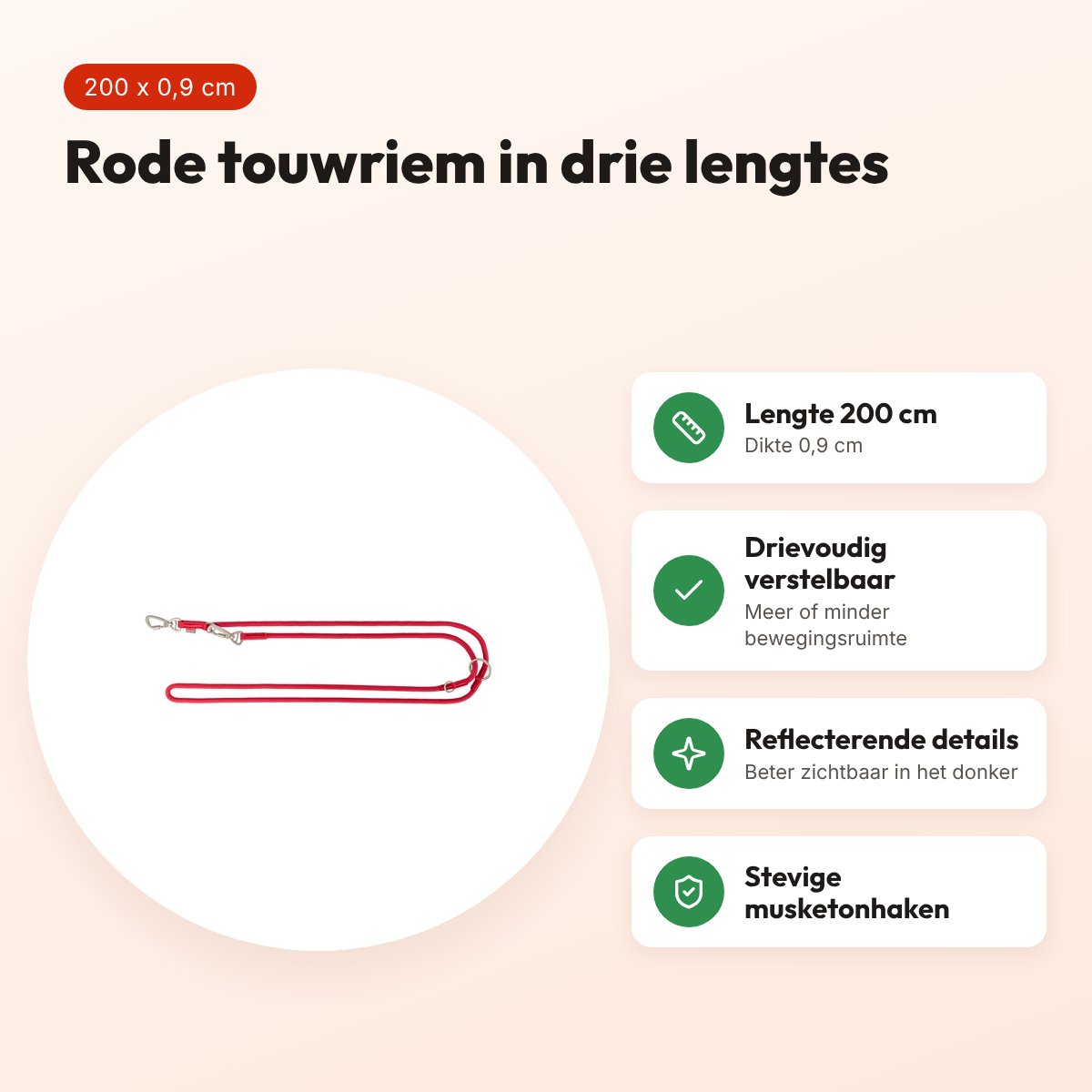 Trixie hondenriem Summit verstelbaar rond touw rood 200 x 0,9 cm – voordelen