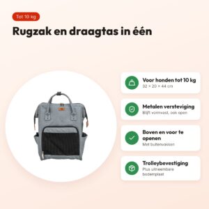 Trixie hondenrugtas Ava grijs 32 x 20 x 44 cm – tot 10 kg – voordelen