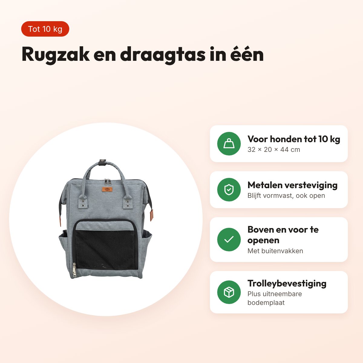 Trixie hondenrugtas Ava grijs 32 x 20 x 44 cm – tot 10 kg – voordelen