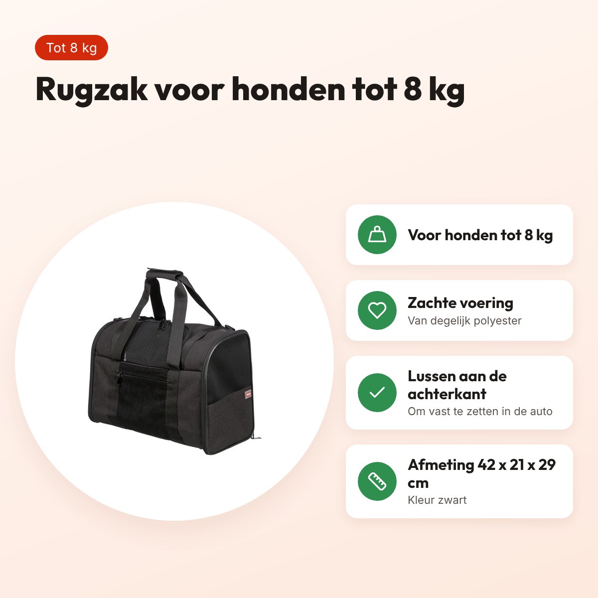 Trixie hondenrugzak Connor zwart 42 x 21 x 29 cm – tot 8 kg – voordelen