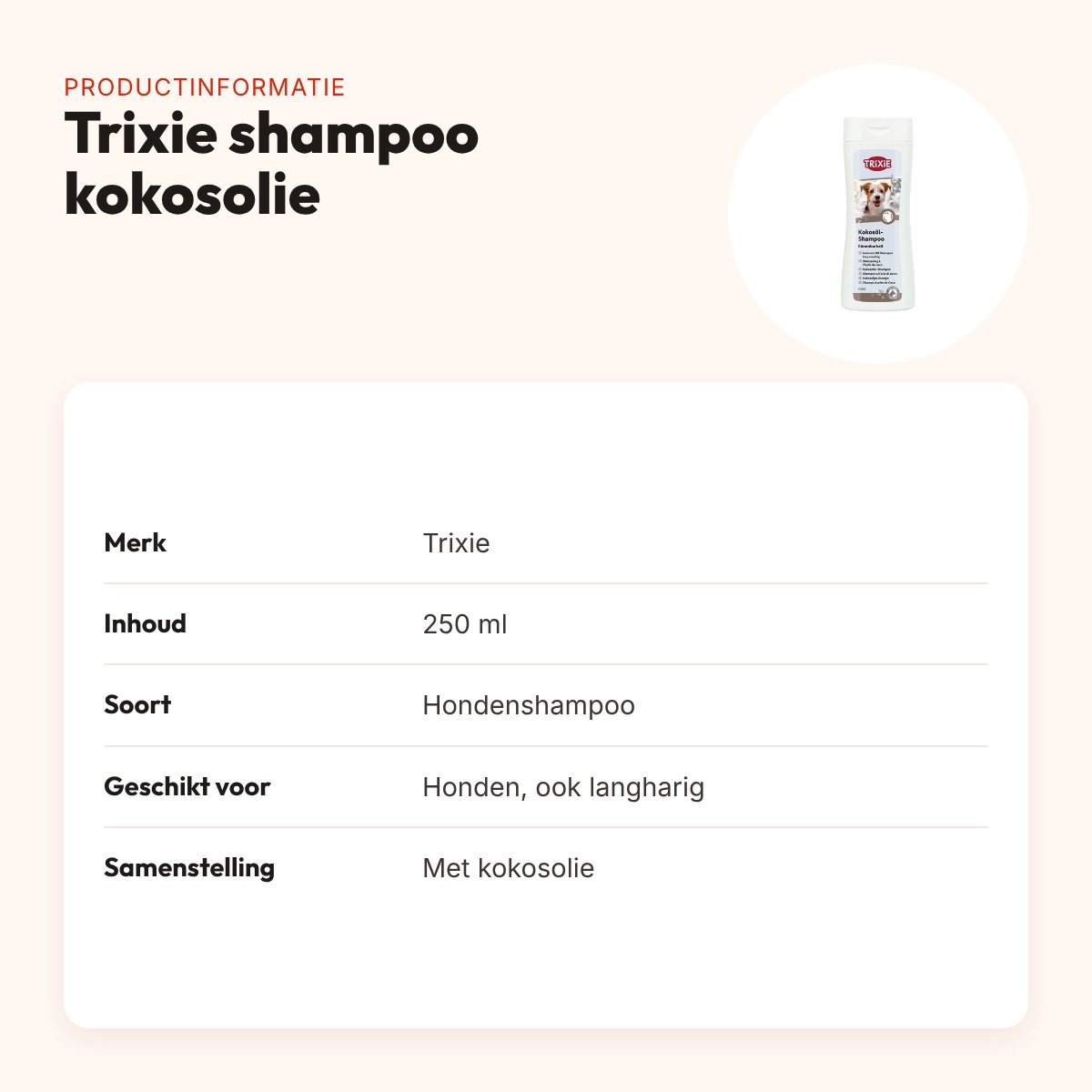Trixie hondenshampoo kokosolie 250 ml – productinformatie