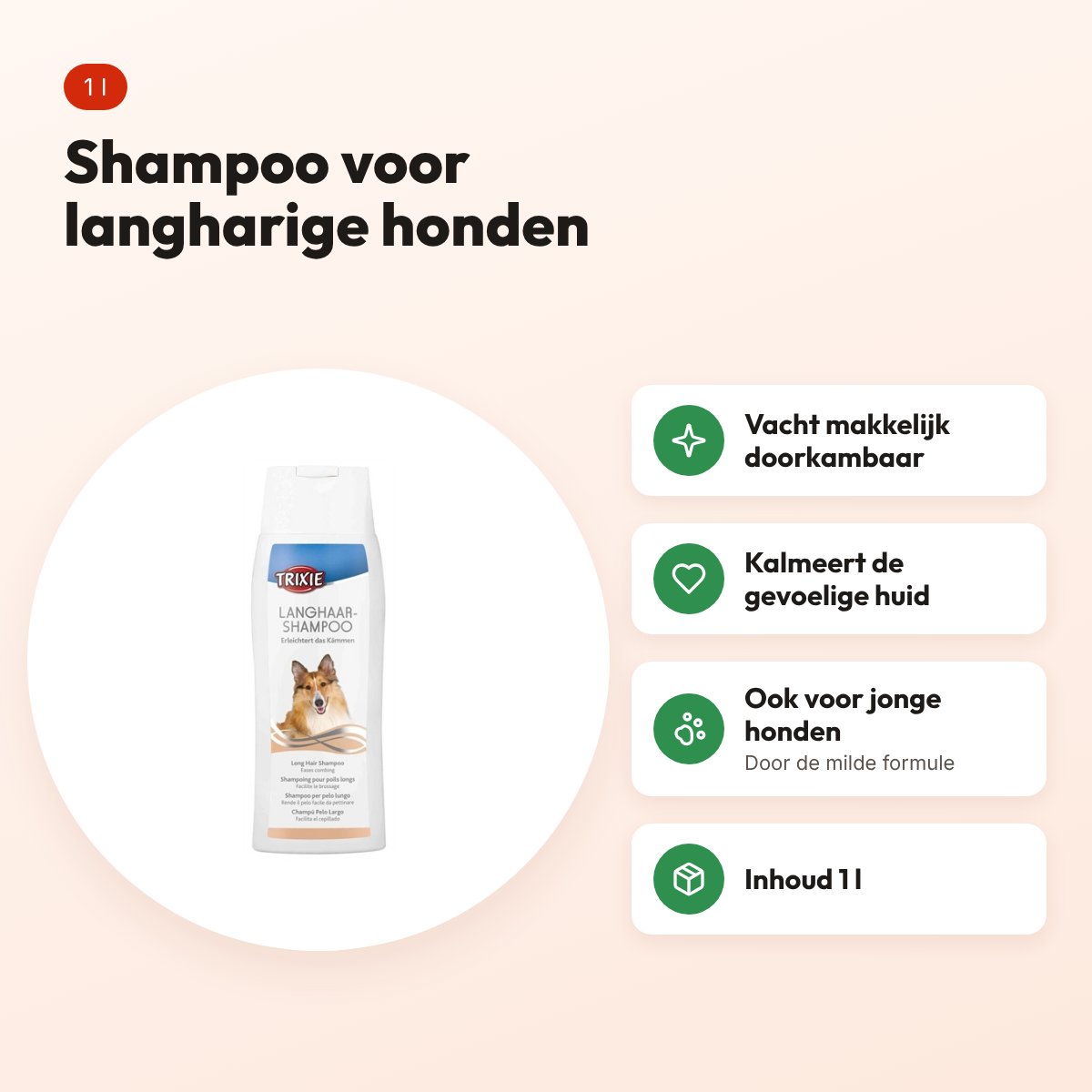 Trixie hondenshampoo langharige hond 1 l – doorkambare vacht – voordelen
