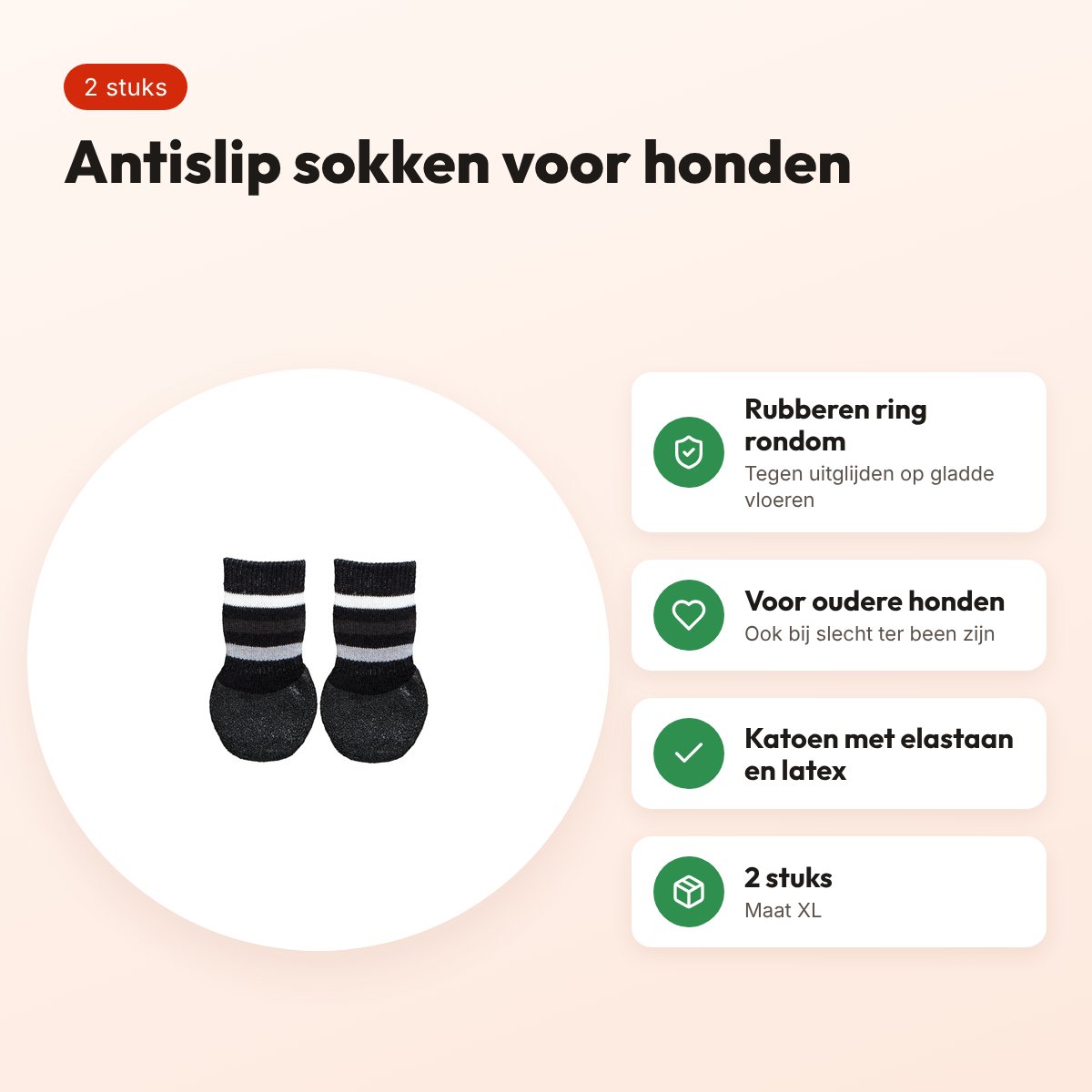 Trixie hondensokken anti-slip zwart XL – 2 stuks, met rubberlaag – voordelen
