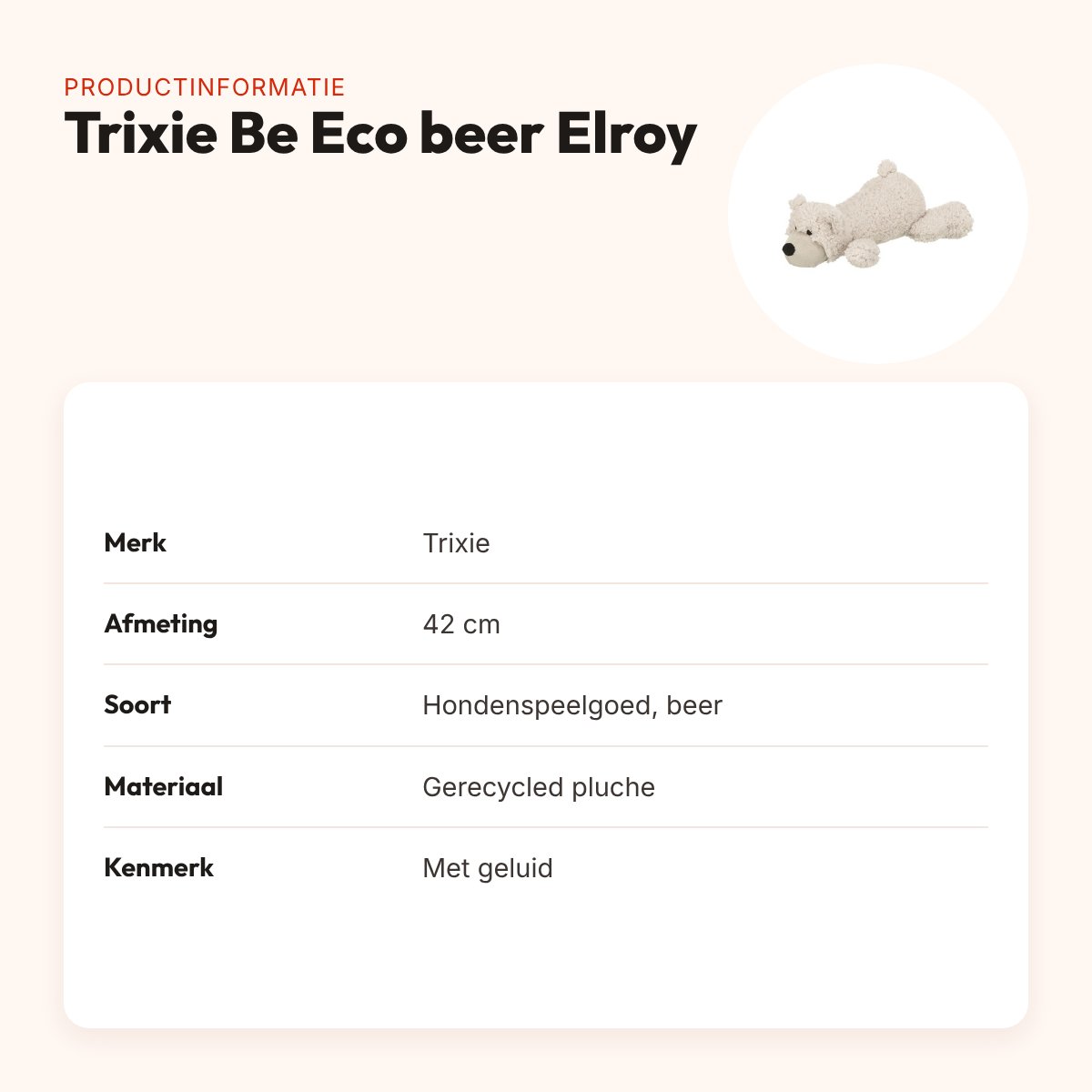Trixie hondenspeelgoed Be Eco beer Elroy 42 cm – gerecycled pluche – productinformatie