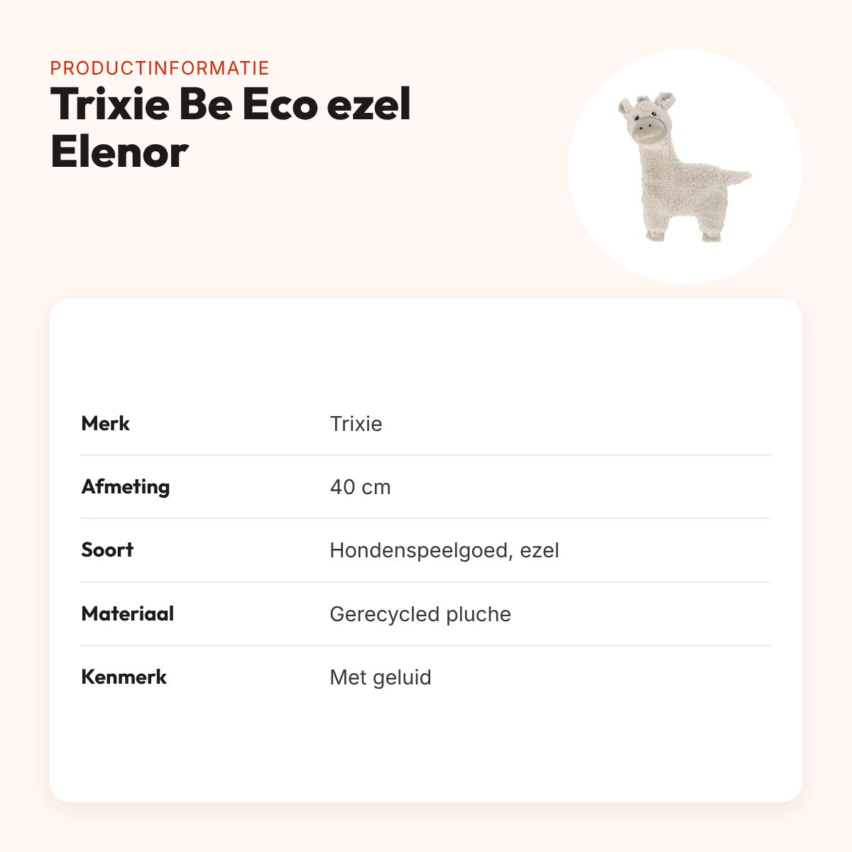 Trixie hondenspeelgoed Be Eco ezel Elenor 40 cm – gerecycled pluche – productinformatie