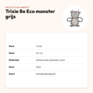 Trixie hondenspeelgoed Be Eco monster gerecycled pluche grijs 33 cm – productinformatie