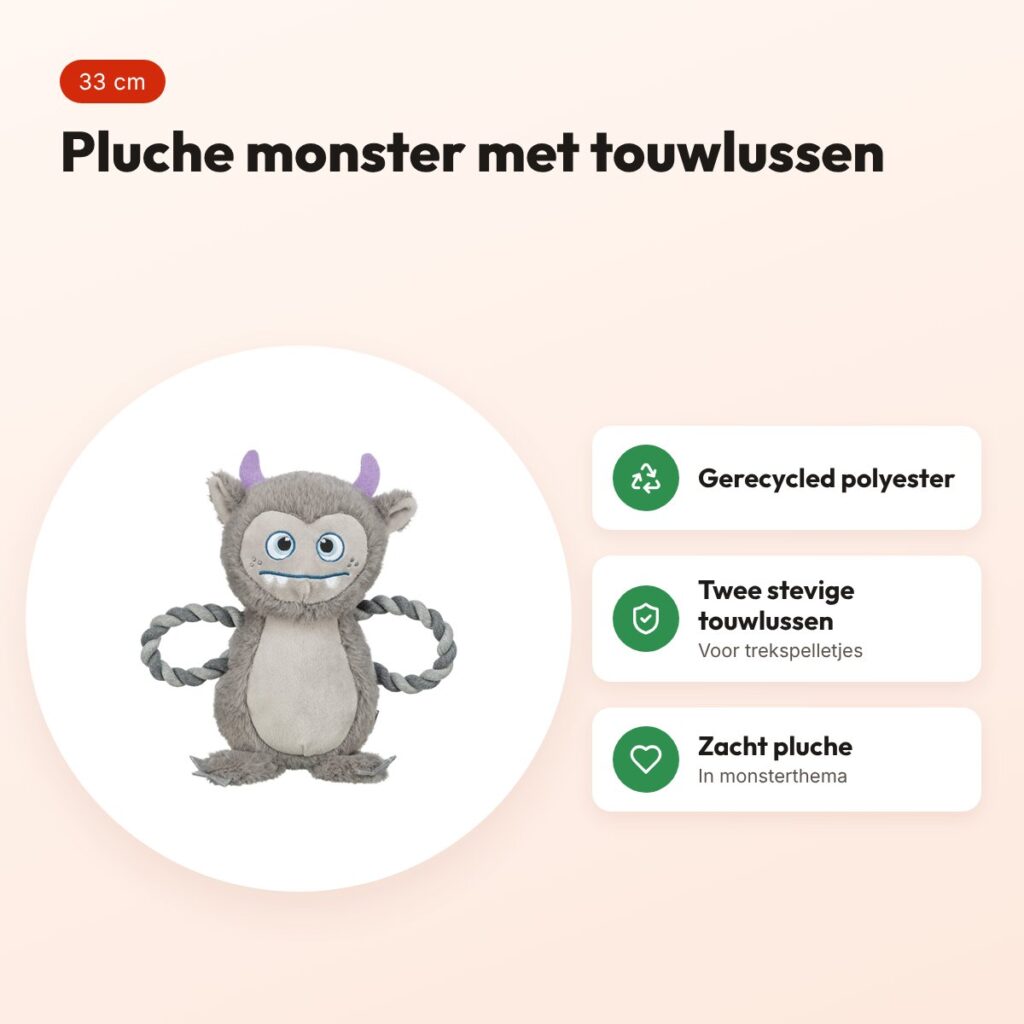 Trixie hondenspeelgoed Be Eco monster gerecycled pluche grijs 33 cm – voordelen