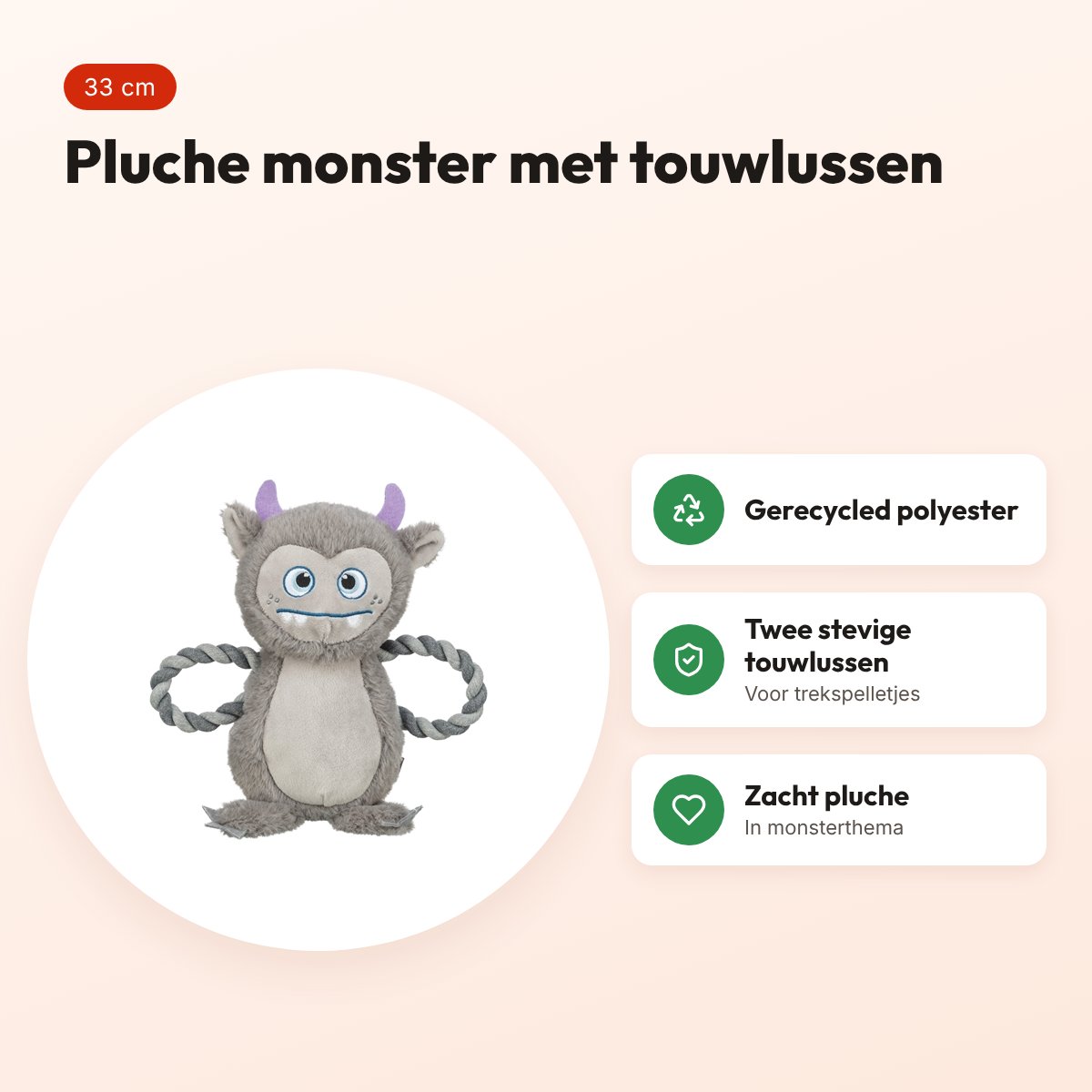 Trixie hondenspeelgoed Be Eco monster gerecycled pluche grijs 33 cm – voordelen