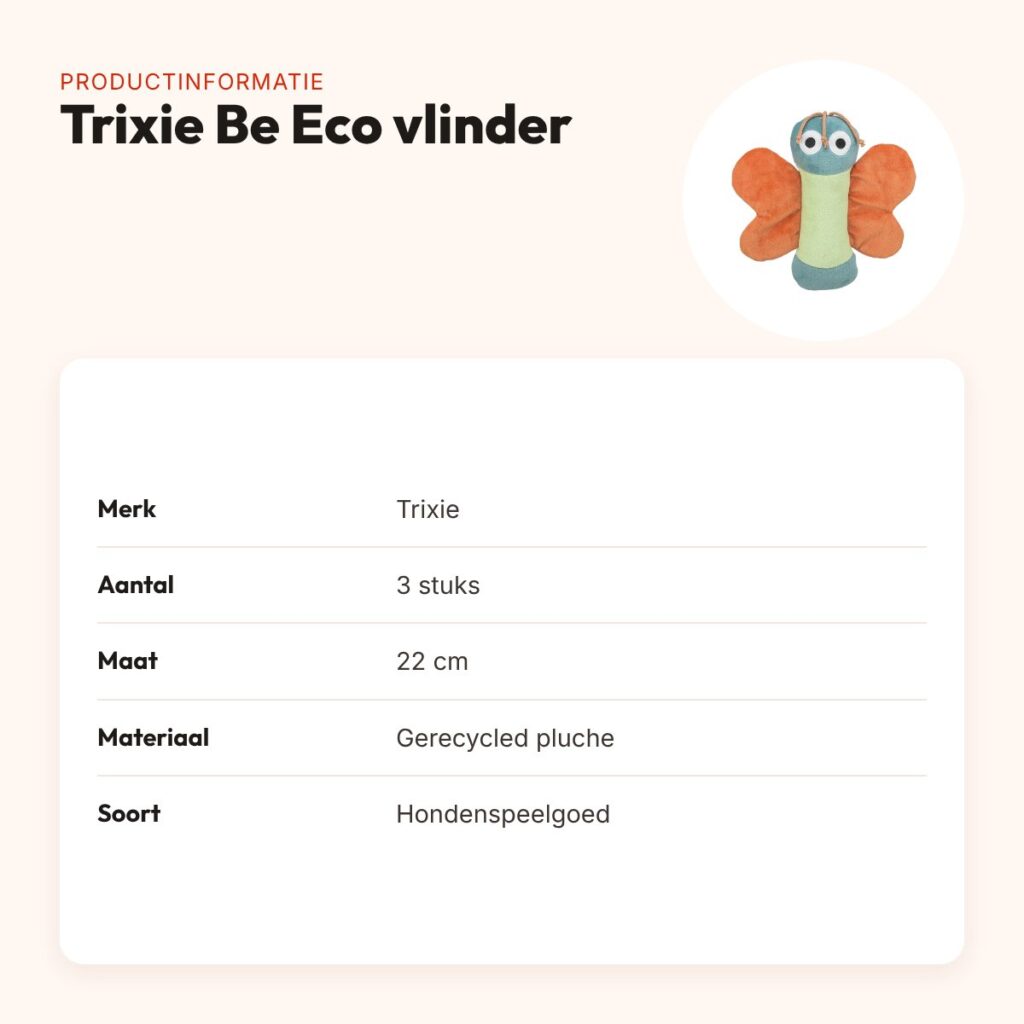 Trixie hondenspeelgoed Be Eco vlinder gerecycled pluche 22 cm – 3 stuks – productinformatie