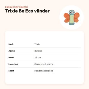 Trixie hondenspeelgoed Be Eco vlinder gerecycled pluche 22 cm – 3 stuks – productinformatie