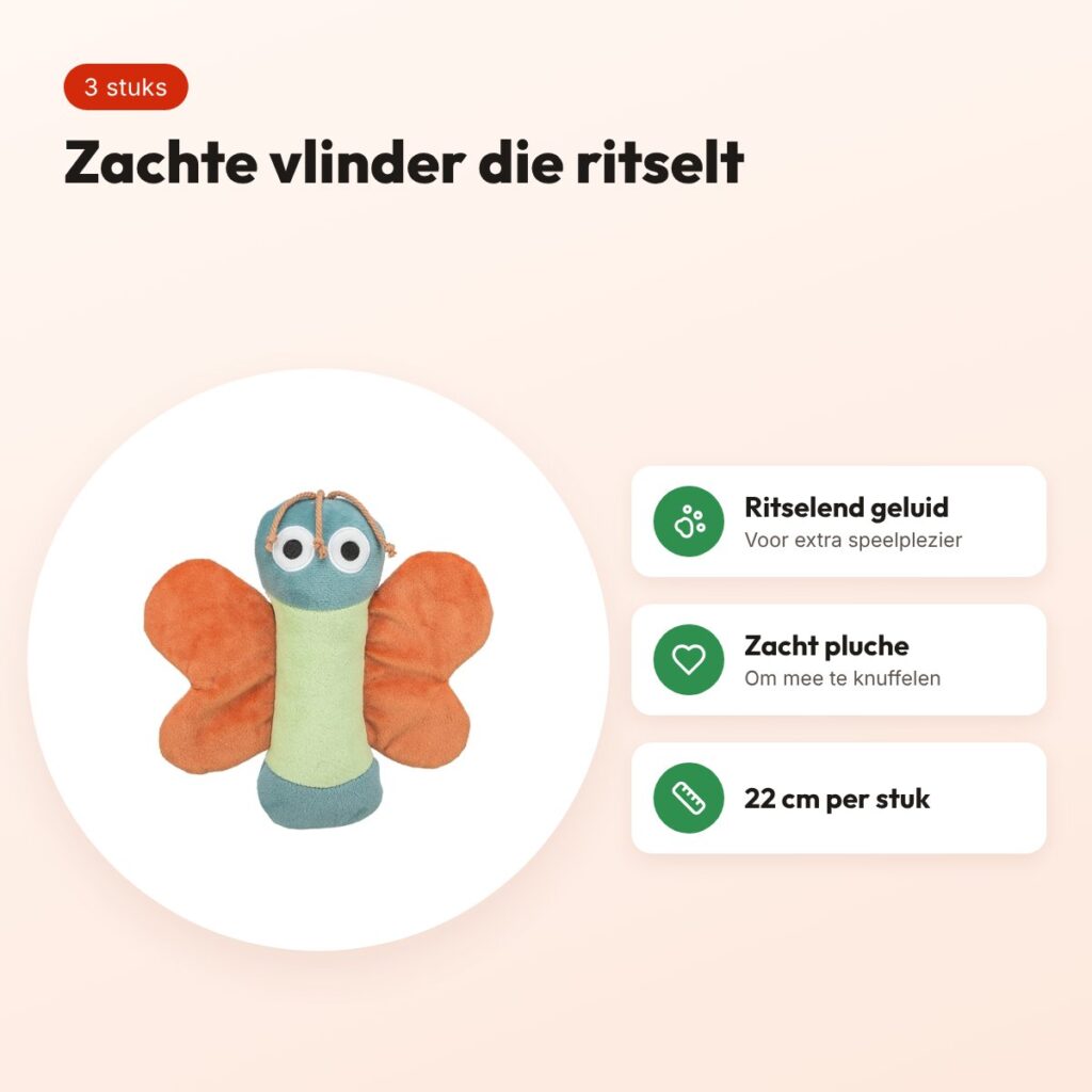 Trixie hondenspeelgoed Be Eco vlinder gerecycled pluche 22 cm – 3 stuks – voordelen