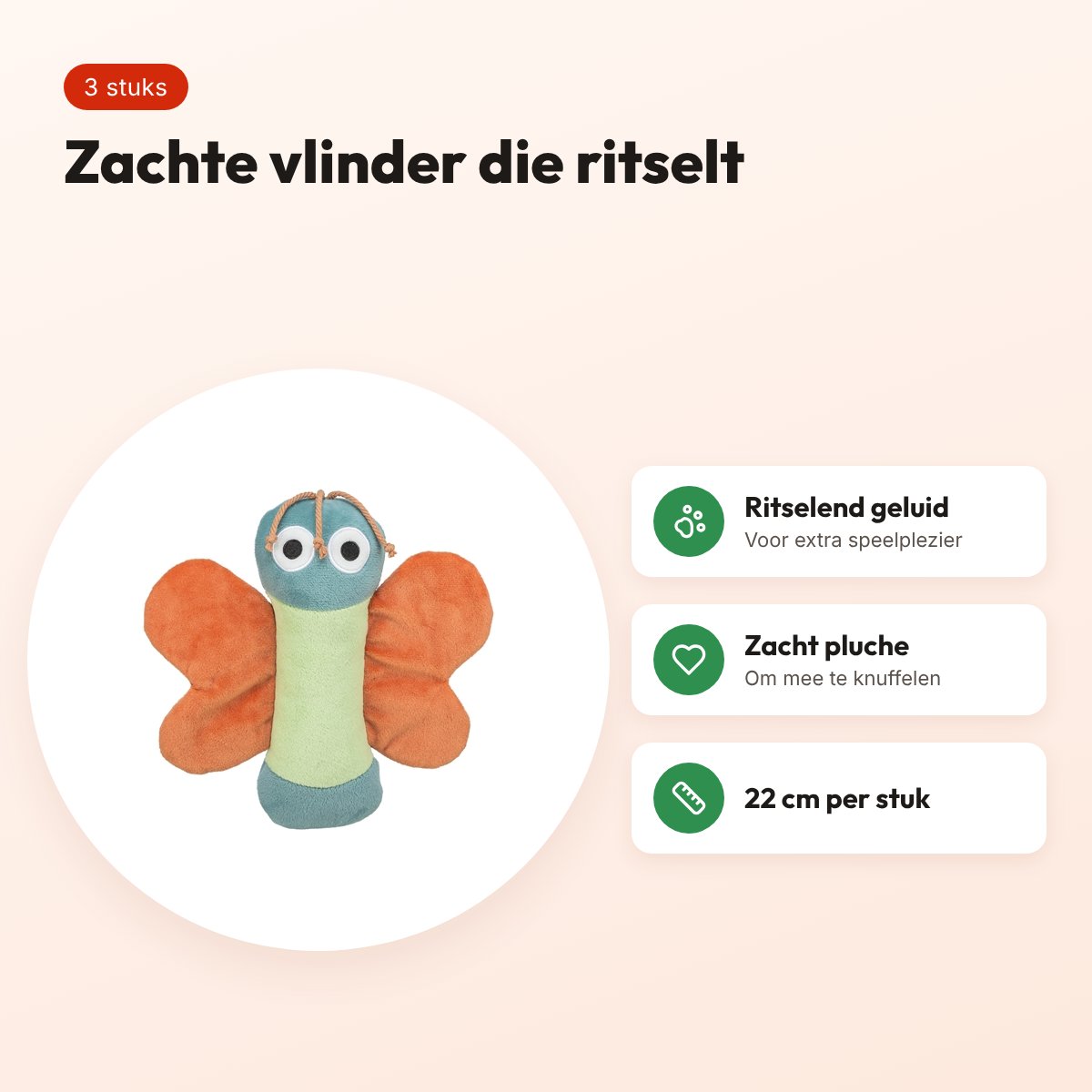 Trixie hondenspeelgoed Be Eco vlinder gerecycled pluche 22 cm – 3 stuks – voordelen