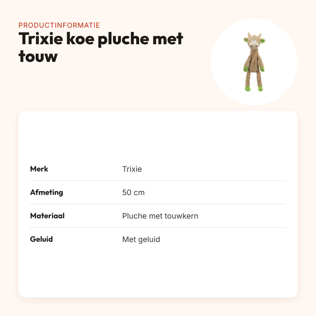 Trixie hondenspeelgoed koe pluche met touw 50 cm – met geluid – productinformatie