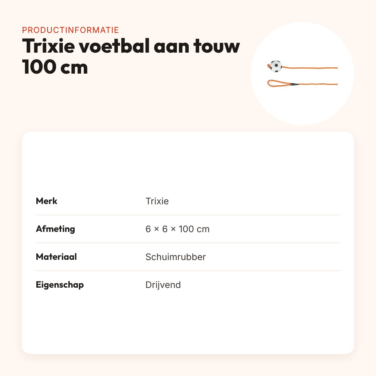 Trixie hondenspeelgoed voetbal aan touw 6 x 6 x 100 cm – drijvend – productinformatie