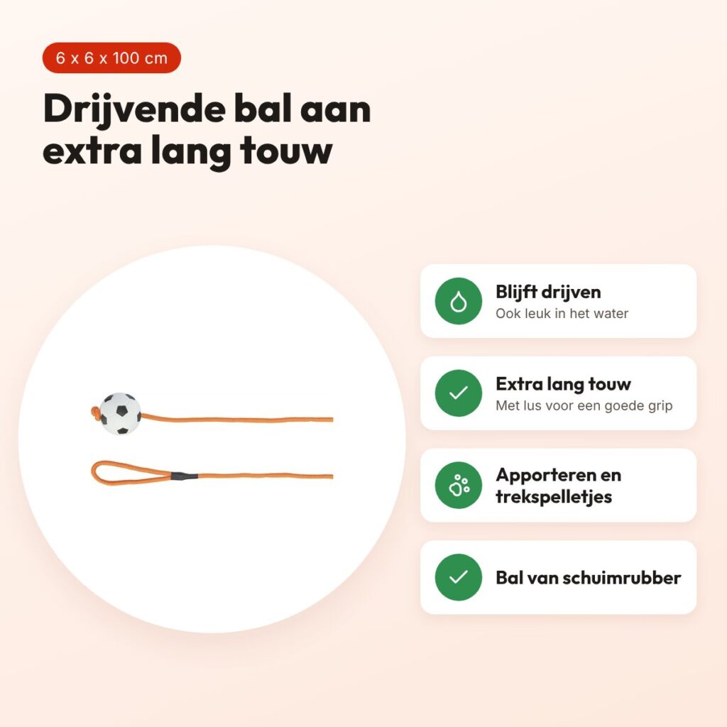 Trixie hondenspeelgoed voetbal aan touw 6 x 6 x 100 cm – drijvend – voordelen