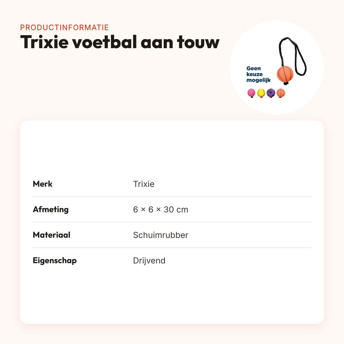 Trixie hondenspeelgoed voetbal aan touw 6 x 6 x 30 cm – drijvend – productinformatie
