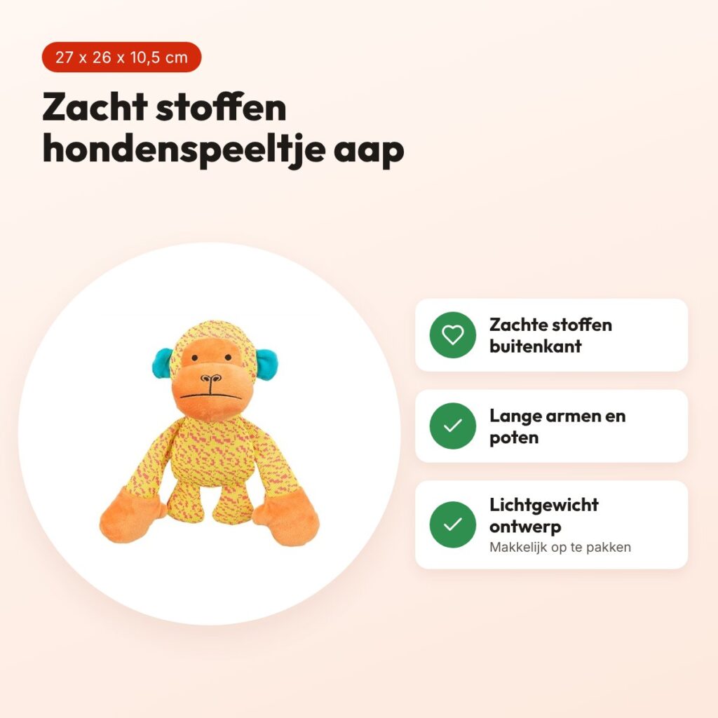 Trixie hondenspeeltje aap geel/oranje 27 x 26 x 10,5 cm – stof – voordelen