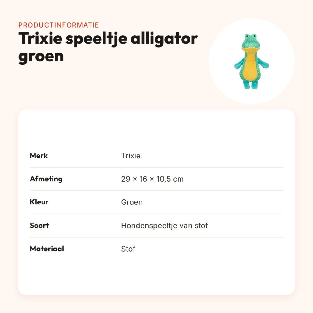 Trixie hondenspeeltje alligator groen 29 x 16 x 10,5 cm – stof – productinformatie