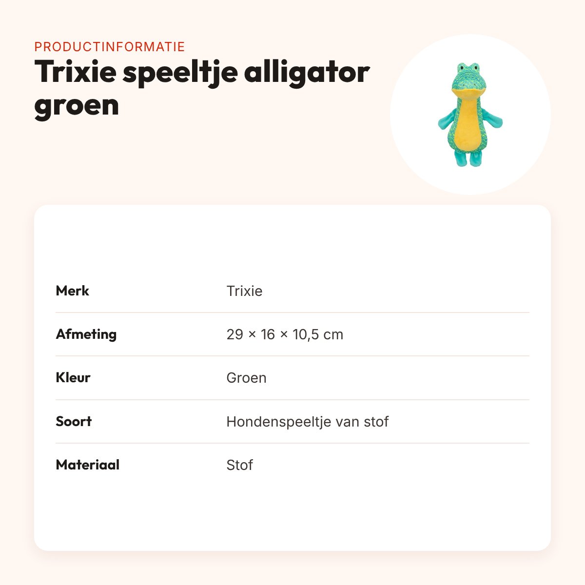Trixie hondenspeeltje alligator groen 29 x 16 x 10,5 cm – stof – productinformatie
