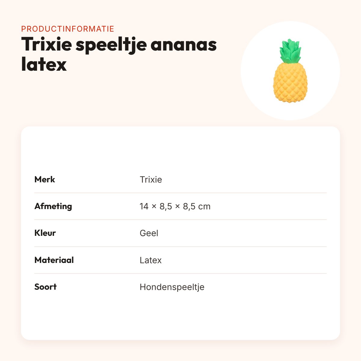 Trixie hondenspeeltje ananas latex geel 14 x 8,5 x 8,5 cm – productinformatie