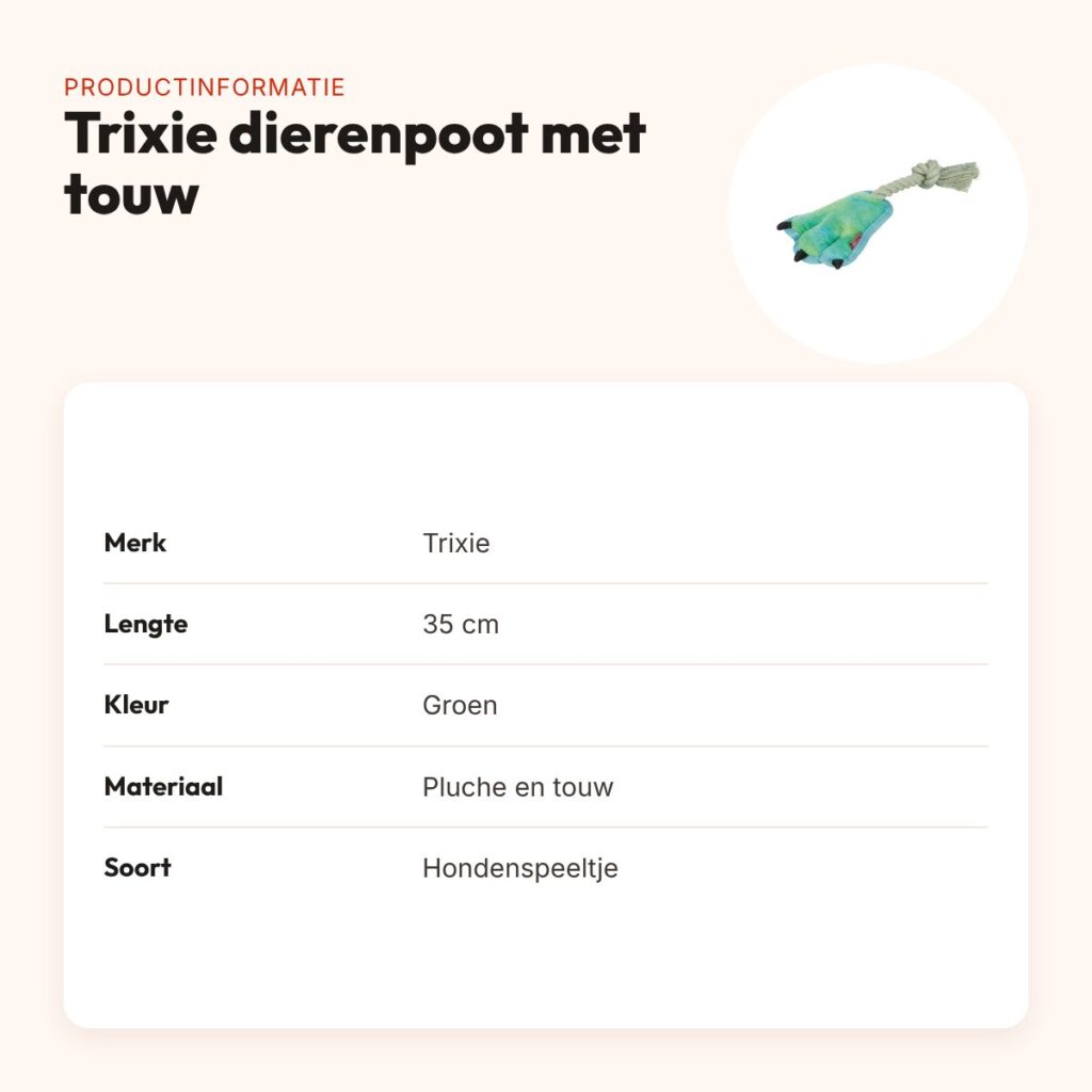 Trixie hondenspeeltje dierenpoot met touw groen 35 cm – pluche – productinformatie