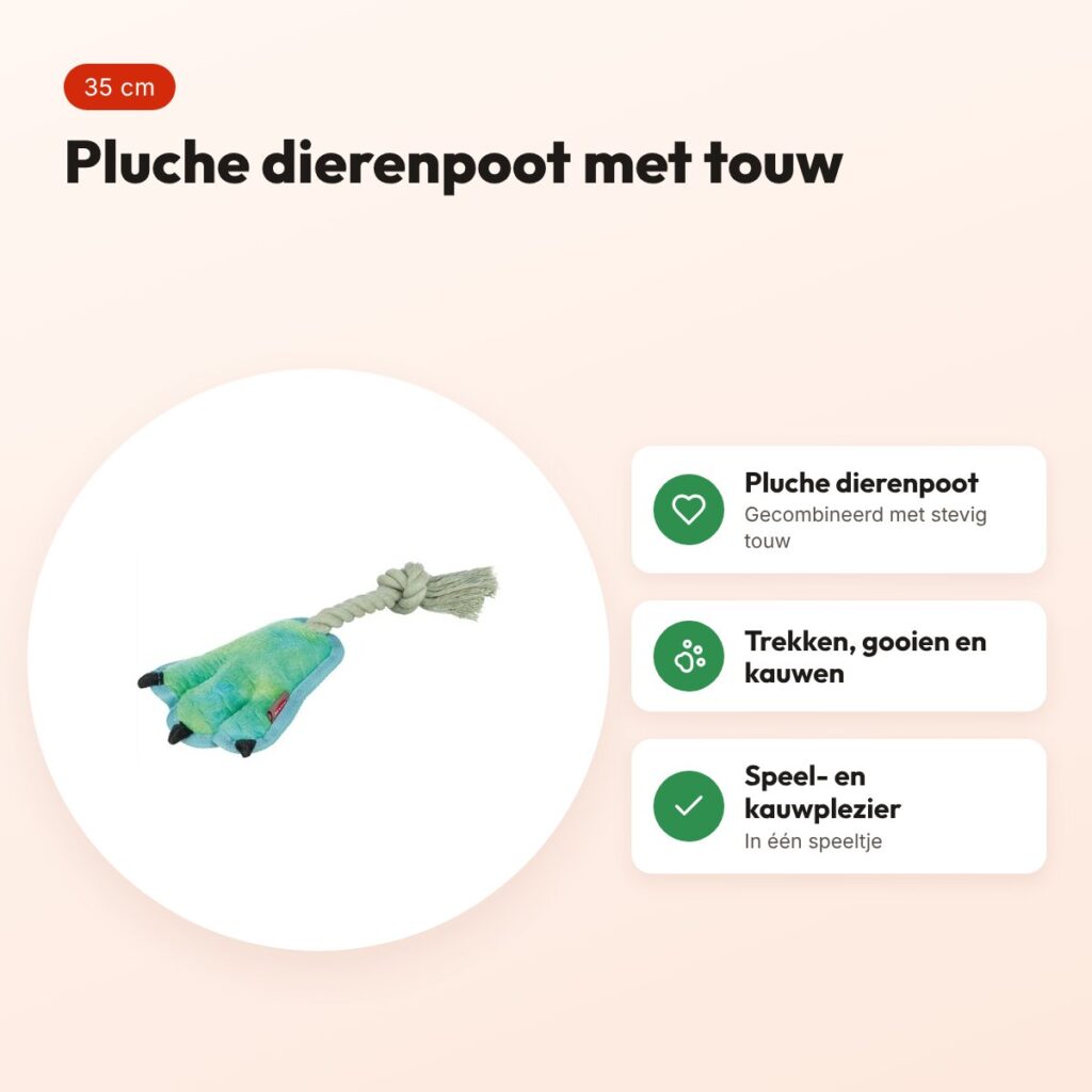 Trixie hondenspeeltje dierenpoot met touw groen 35 cm – pluche – voordelen