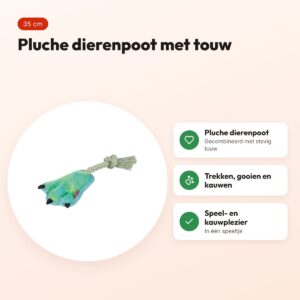 Trixie hondenspeeltje dierenpoot met touw groen 35 cm – pluche – voordelen