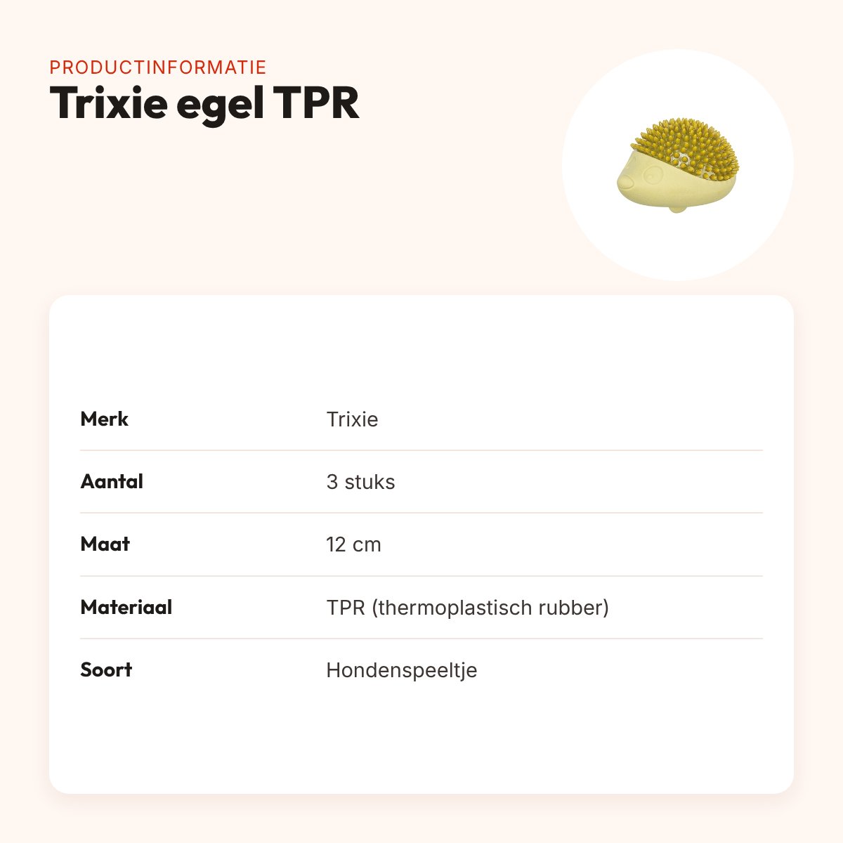 Trixie hondenspeeltje egel TPR 12 cm – 3 stuks – productinformatie