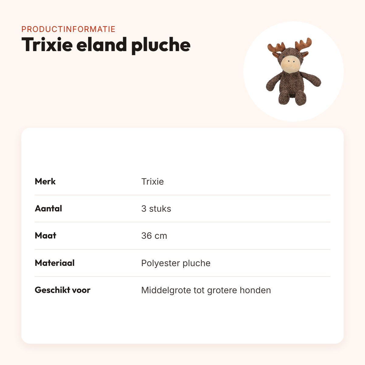 Trixie hondenspeeltje eland pluche 36 cm – 3 stuks – productinformatie