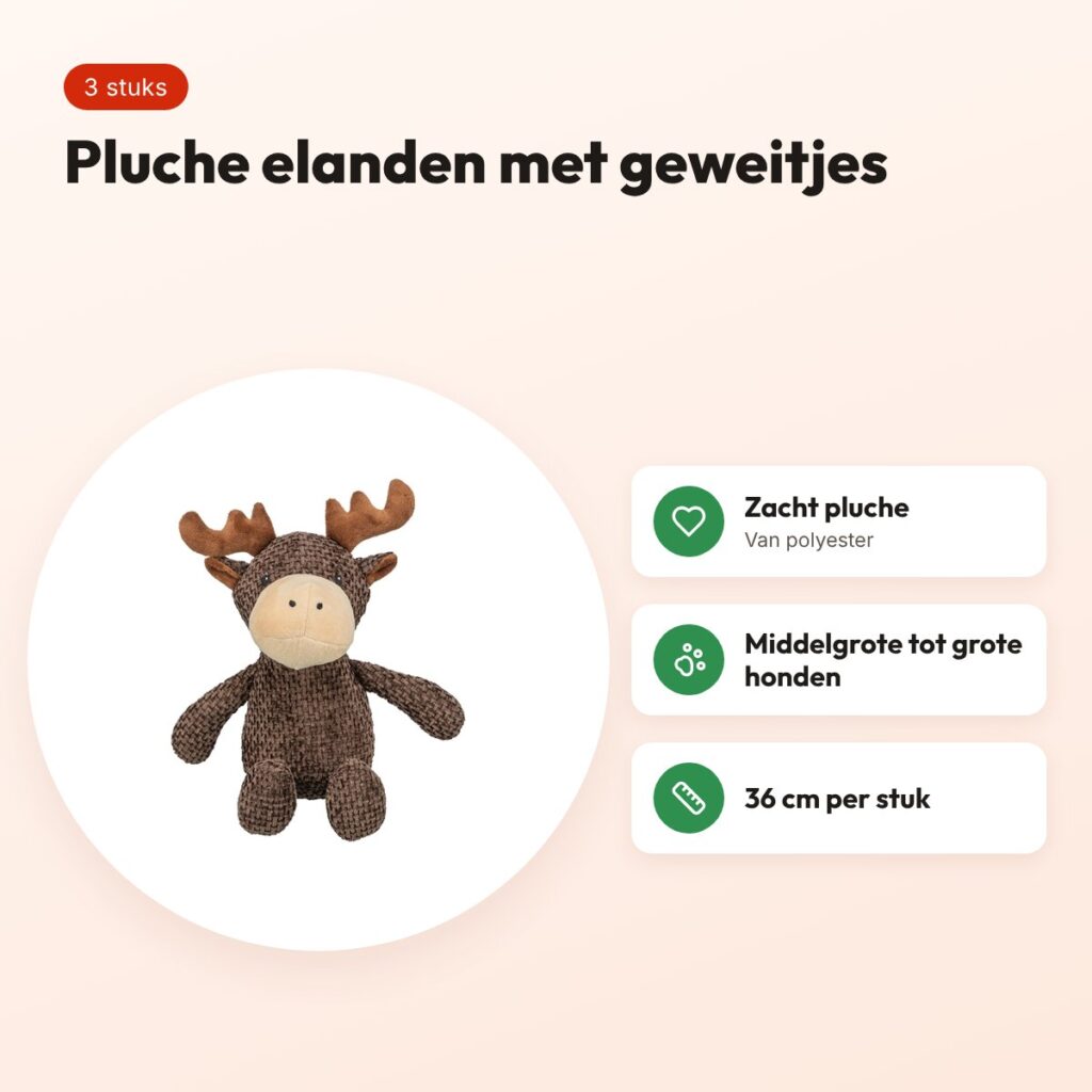 Trixie hondenspeeltje eland pluche 36 cm – 3 stuks – voordelen