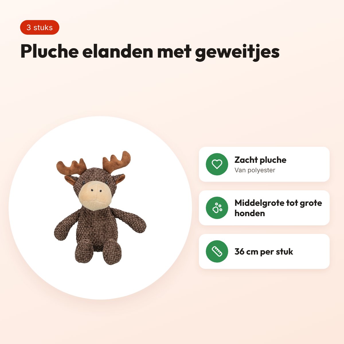 Trixie hondenspeeltje eland pluche 36 cm – 3 stuks – voordelen